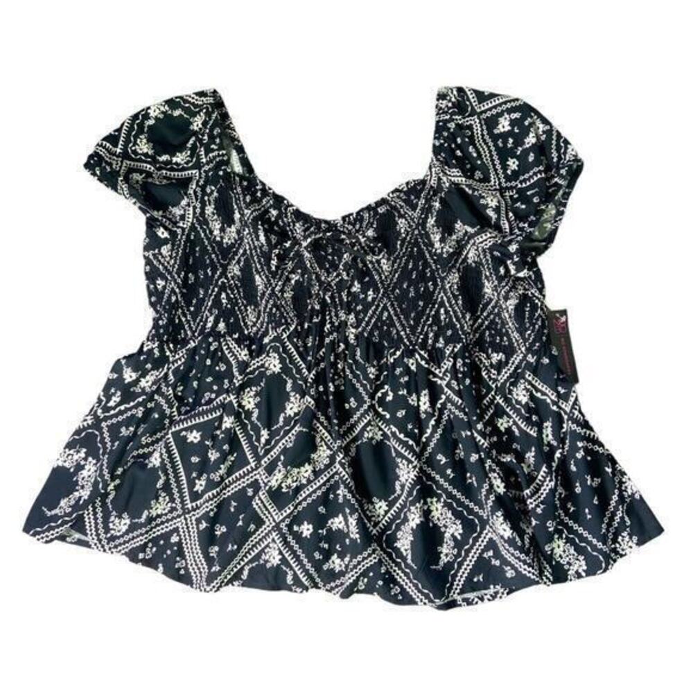 No Boundaries Black & White Stretch Elastic Scoop Neck Blouse Size XXXL (21) NWT - Picture 7 of 10